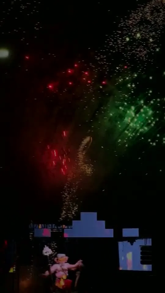 Reel from the Ganesh Aagaman in Guntur: fireworks over the lit stage